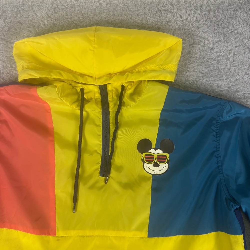 Disney Mickey Mouse Colorblock Windbreaker Quarter Zip Hooded Jacket Small